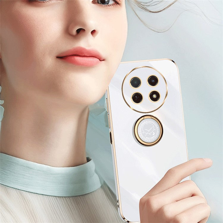 XINLI For Huawei Enjoy 60X Ring Kickstand Electroplating Phone Cover Soft TPU Anti-Fall Back Case - Blue