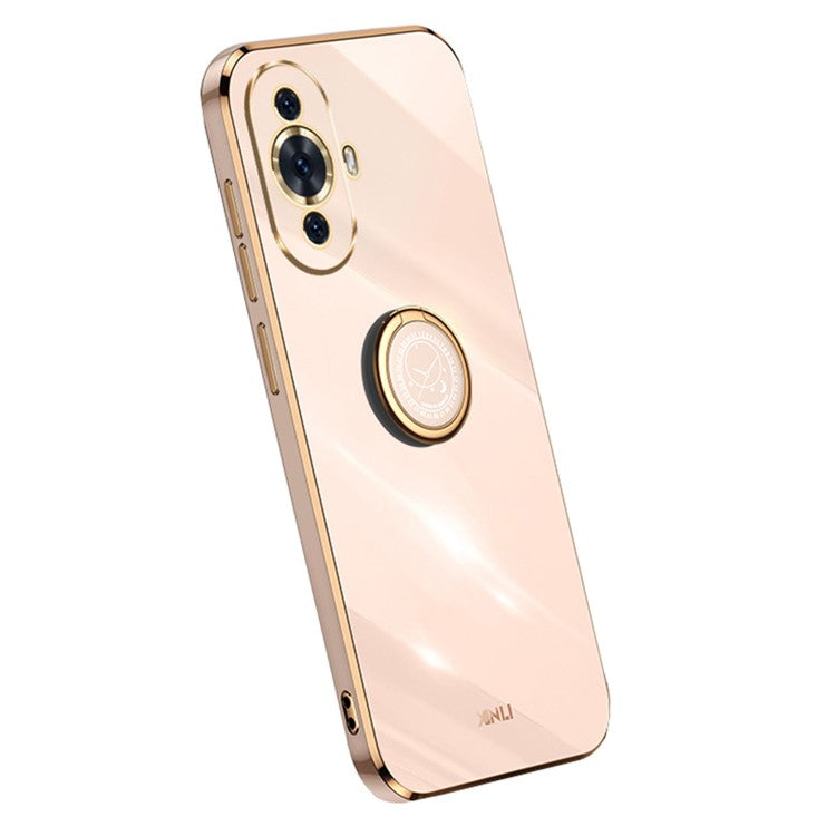 XINLI For Huawei nova 11 / nova 12s 4G / nova 12 Lite 4G Electroplated Phone Case Precise Lens Cut-out TPU Cover with Ring Kickstand - Pink