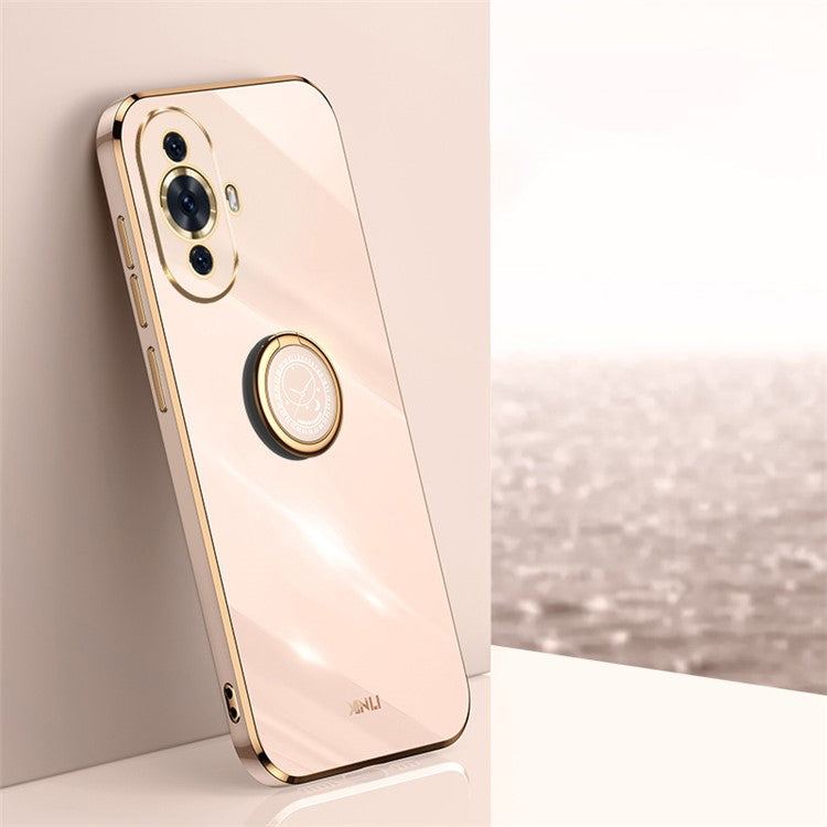 XINLI For Huawei nova 11 / nova 12s 4G / nova 12 Lite 4G Electroplated Phone Case Precise Lens Cut-out TPU Cover with Ring Kickstand - Pink