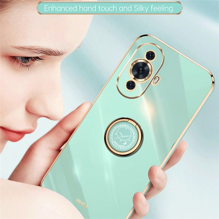 XINLI For Huawei nova 11 / nova 12s 4G / nova 12 Lite 4G Electroplated Phone Case Precise Lens Cut-out TPU Cover with Ring Kickstand - Pink