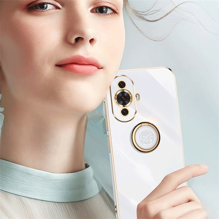 XINLI For Huawei nova 11 / nova 12s 4G / nova 12 Lite 4G Electroplated Phone Case Precise Lens Cut-out TPU Cover with Ring Kickstand - Pink