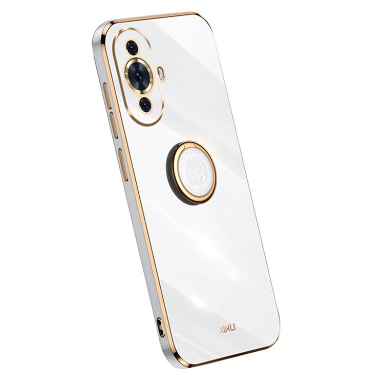 XINLI For Huawei nova 11 / nova 12s 4G / nova 12 Lite 4G Electroplated Phone Case Precise Lens Cut-out TPU Cover with Ring Kickstand - White