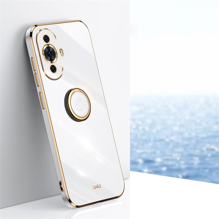 XINLI For Huawei nova 11 / nova 12s 4G / nova 12 Lite 4G Electroplated Phone Case Precise Lens Cut-out TPU Cover with Ring Kickstand - White