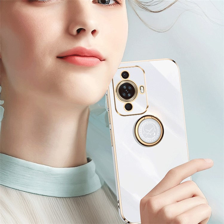 XINLI For Huawei nova 11 Pro / nova 11 Ultra Ring Kickstand Electroplated Phone Case Soft TPU Protective Cover - White