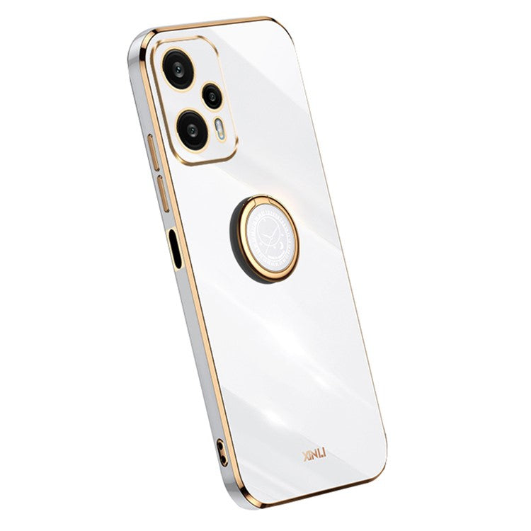 XINLI For Xiaomi Redmi Note 12 Turbo / Poco F5 5G Ring Kickstand Phone Case Electroplating TPU Cover - White