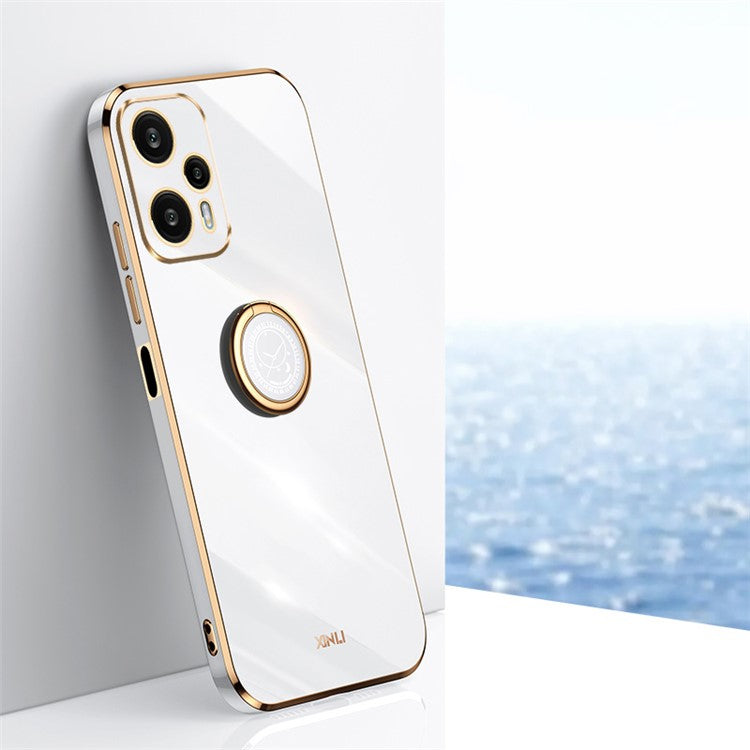 XINLI For Xiaomi Redmi Note 12 Turbo / Poco F5 5G Ring Kickstand Phone Case Electroplating TPU Cover - White