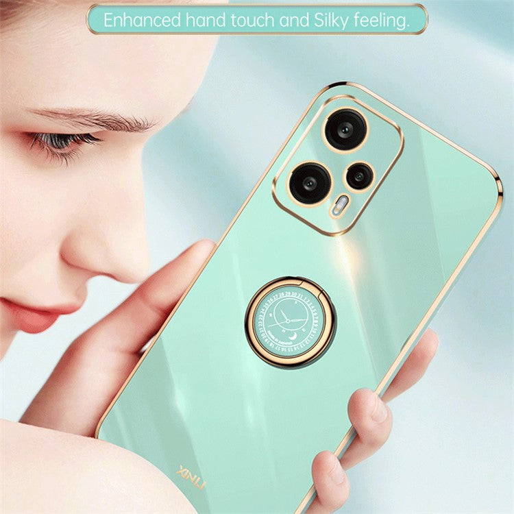 XINLI For Xiaomi Redmi Note 12 Turbo / Poco F5 5G Ring Kickstand Phone Case Electroplating TPU Cover - White