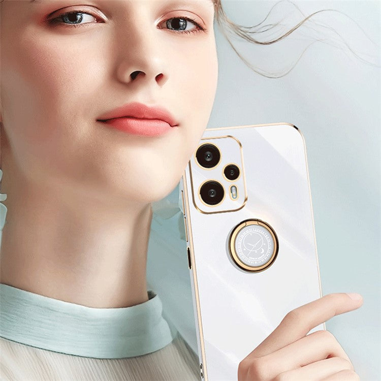 XINLI For Xiaomi Redmi Note 12 Turbo / Poco F5 5G Ring Kickstand Phone Case Electroplating TPU Cover - White