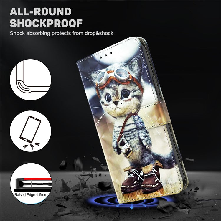 For Honor Magic5 Lite 5G / X40 5G / X9a 5G 3D Pattern Printing PU Leather Wallet Cover Phone Shell with Strap - Standing Cat