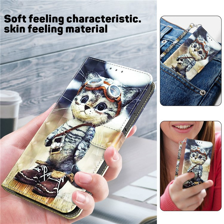 For Honor Magic5 Lite 5G / X40 5G / X9a 5G 3D Pattern Printing PU Leather Wallet Cover Phone Shell with Strap - Standing Cat