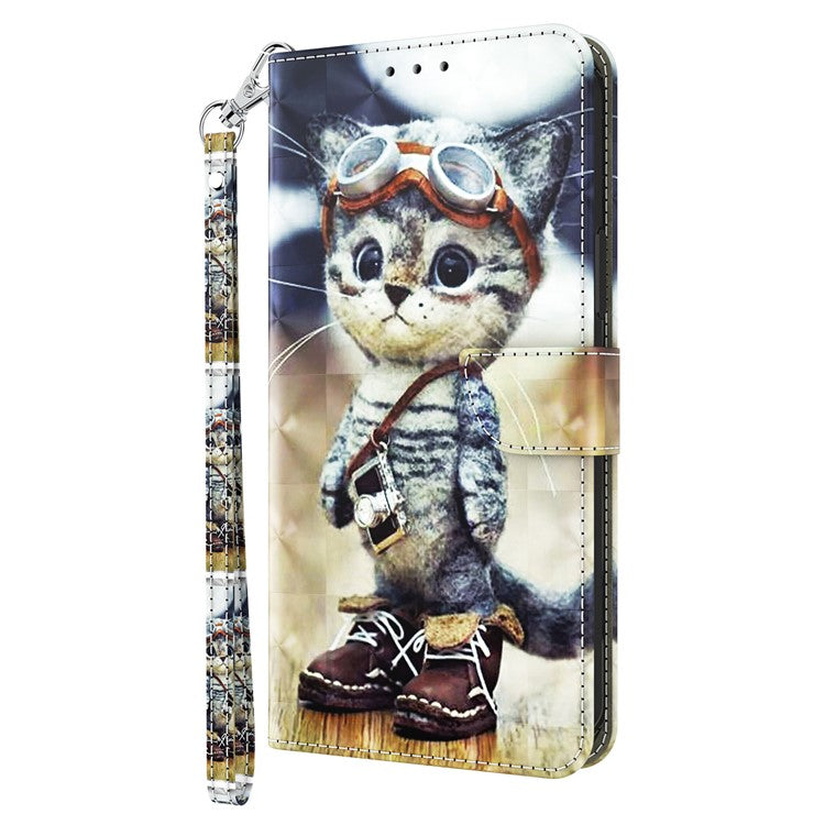 For Honor Magic5 Lite 5G / X40 5G / X9a 5G 3D Pattern Printing PU Leather Wallet Cover Phone Shell with Strap - Standing Cat