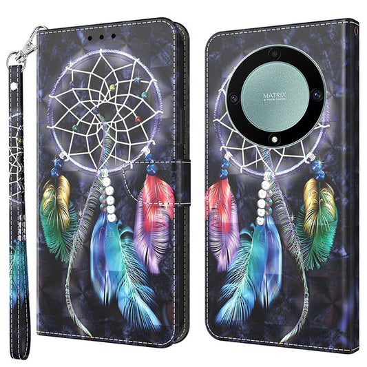 For Honor Magic5 Lite 5G / X40 5G / X9a 5G 3D Pattern Printing PU Leather Wallet Cover Phone Shell with Strap - Dream Catcher