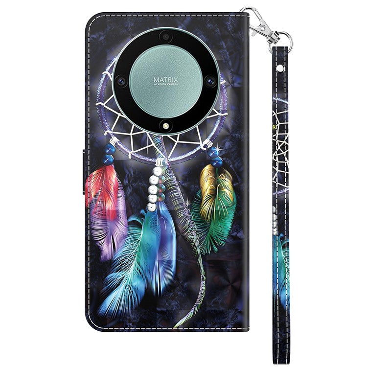 For Honor Magic5 Lite 5G / X40 5G / X9a 5G 3D Pattern Printing PU Leather Wallet Cover Phone Shell with Strap - Dream Catcher