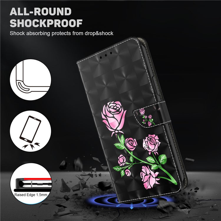 For Honor Magic5 Lite 5G / X40 5G / X9a 5G 3D Pattern Printing PU Leather Wallet Cover Phone Shell with Strap - Rose Flower