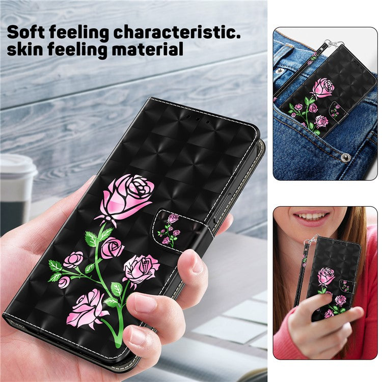 For Honor Magic5 Lite 5G / X40 5G / X9a 5G 3D Pattern Printing PU Leather Wallet Cover Phone Shell with Strap - Rose Flower