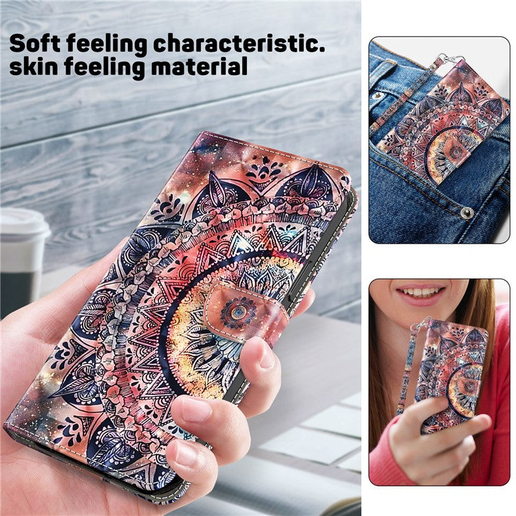 For Honor Magic5 Lite 5G / X40 5G / X9a 5G 3D Pattern Printing PU Leather Wallet Cover Phone Shell with Strap - Color Mandala