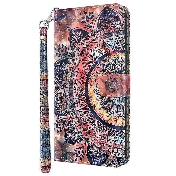 For Honor Magic5 Lite 5G / X40 5G / X9a 5G 3D Pattern Printing PU Leather Wallet Cover Phone Shell with Strap - Color Mandala