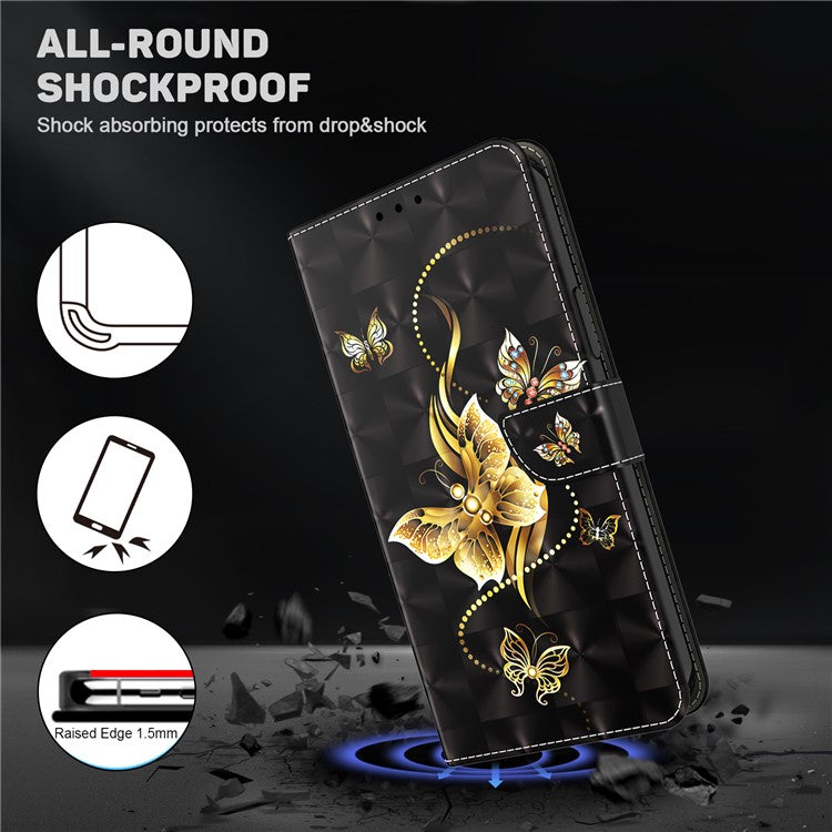 For Honor Magic5 Lite 5G / X40 5G / X9a 5G 3D Pattern Printing PU Leather Wallet Cover Phone Shell with Strap - Golden Butterfly