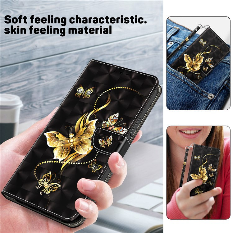 For Honor Magic5 Lite 5G / X40 5G / X9a 5G 3D Pattern Printing PU Leather Wallet Cover Phone Shell with Strap - Golden Butterfly