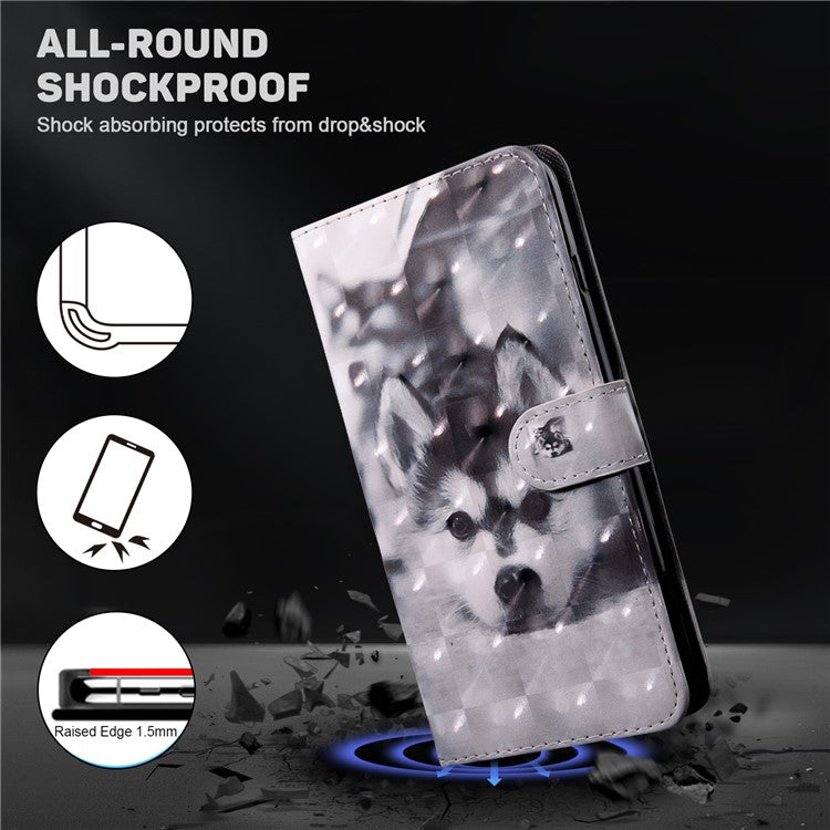 For Honor Magic5 Lite 5G / X40 5G / X9a 5G 3D Pattern Printing PU Leather Wallet Cover Phone Shell with Strap - Husky
