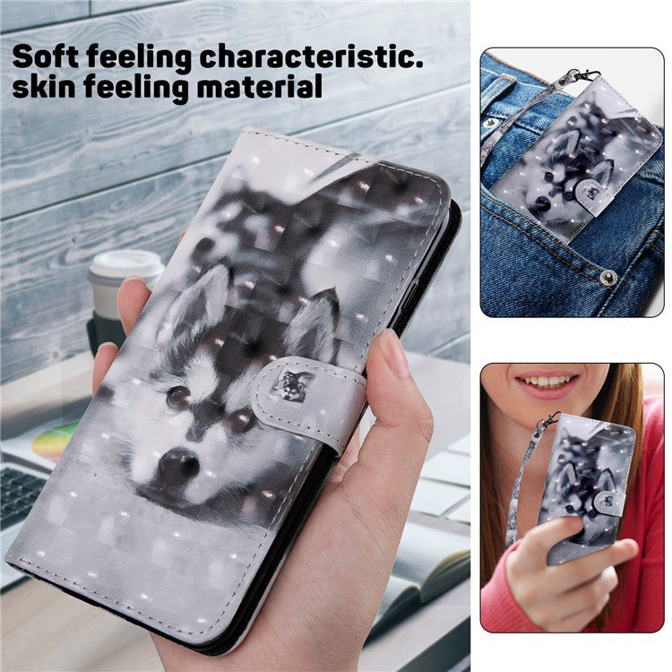 For Honor Magic5 Lite 5G / X40 5G / X9a 5G 3D Pattern Printing PU Leather Wallet Cover Phone Shell with Strap - Husky