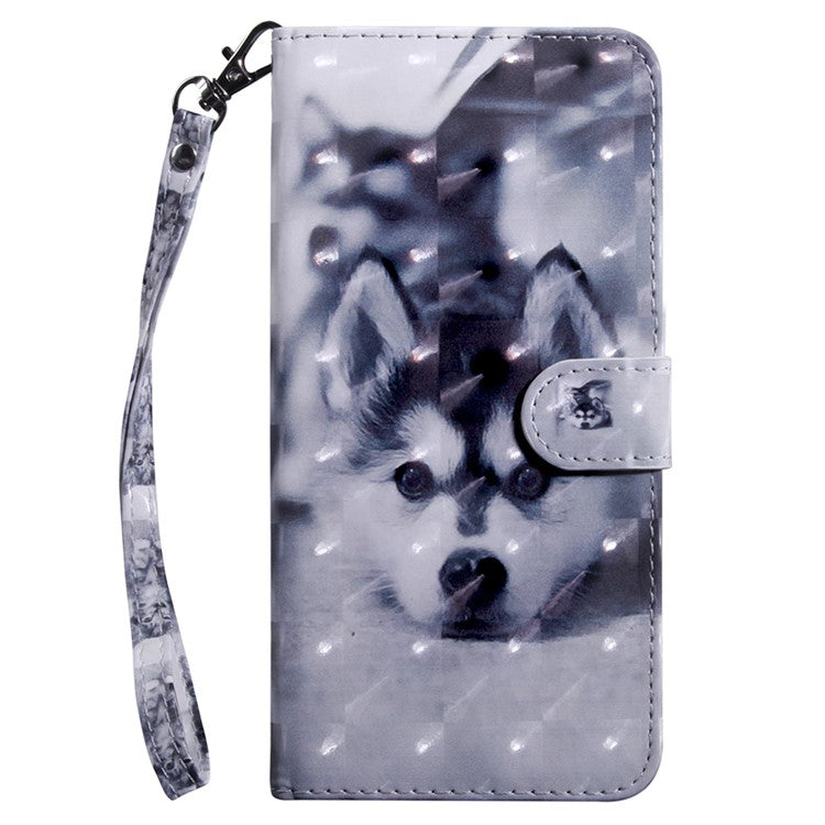 For Honor Magic5 Lite 5G / X40 5G / X9a 5G 3D Pattern Printing PU Leather Wallet Cover Phone Shell with Strap - Husky
