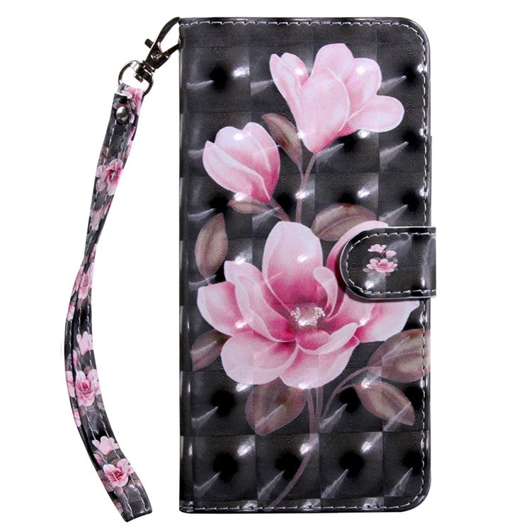 For Honor Magic5 Lite 5G / X40 5G / X9a 5G 3D Pattern Printing PU Leather Wallet Cover Phone Shell with Strap - Pink Flower
