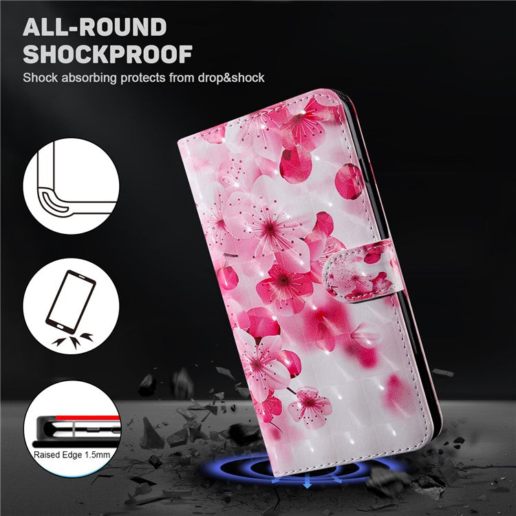 For Honor Magic5 Lite 5G / X40 5G / X9a 5G 3D Pattern Printing PU Leather Wallet Cover Phone Shell with Strap - Red Flower