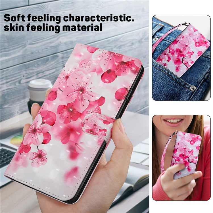 For Honor Magic5 Lite 5G / X40 5G / X9a 5G 3D Pattern Printing PU Leather Wallet Cover Phone Shell with Strap - Red Flower