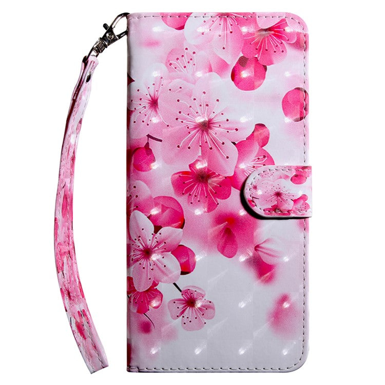 For Honor Magic5 Lite 5G / X40 5G / X9a 5G 3D Pattern Printing PU Leather Wallet Cover Phone Shell with Strap - Red Flower