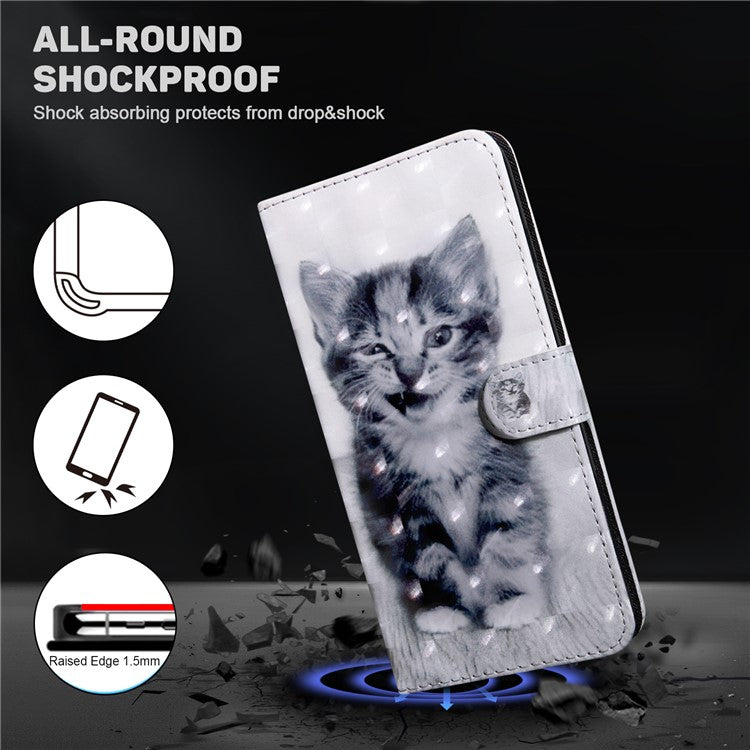 For Honor Magic5 Lite 5G / X40 5G / X9a 5G 3D Pattern Printing PU Leather Wallet Cover Phone Shell with Strap - Cat