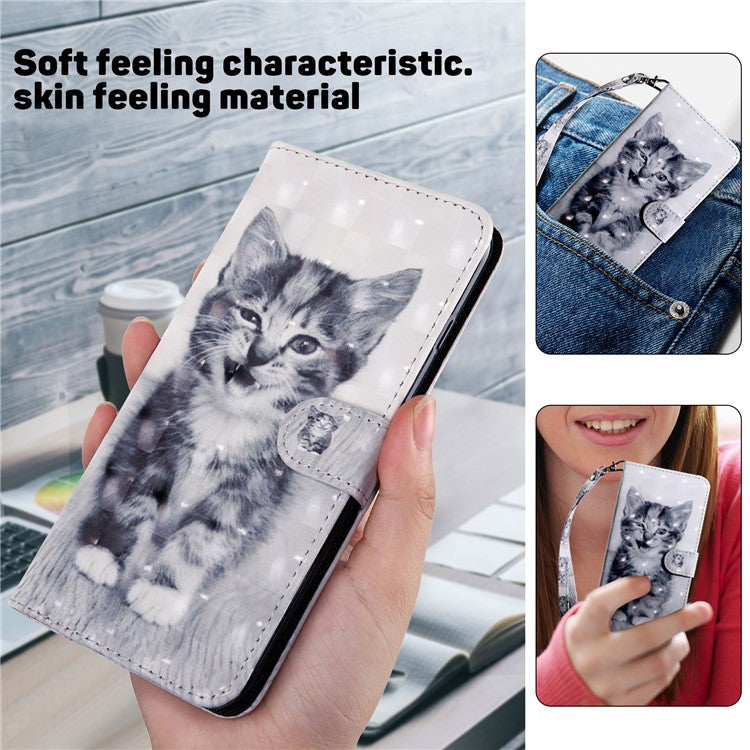 For Honor Magic5 Lite 5G / X40 5G / X9a 5G 3D Pattern Printing PU Leather Wallet Cover Phone Shell with Strap - Cat
