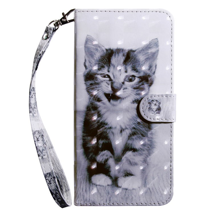 For Honor Magic5 Lite 5G / X40 5G / X9a 5G 3D Pattern Printing PU Leather Wallet Cover Phone Shell with Strap - Cat