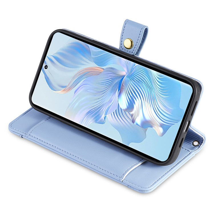 For Honor X40 5G / X9a 5G / Magic5 Lite 5G Leather Wallet Cover Zipper Pocket Phone Stand Case with 2 Straps - Blue
