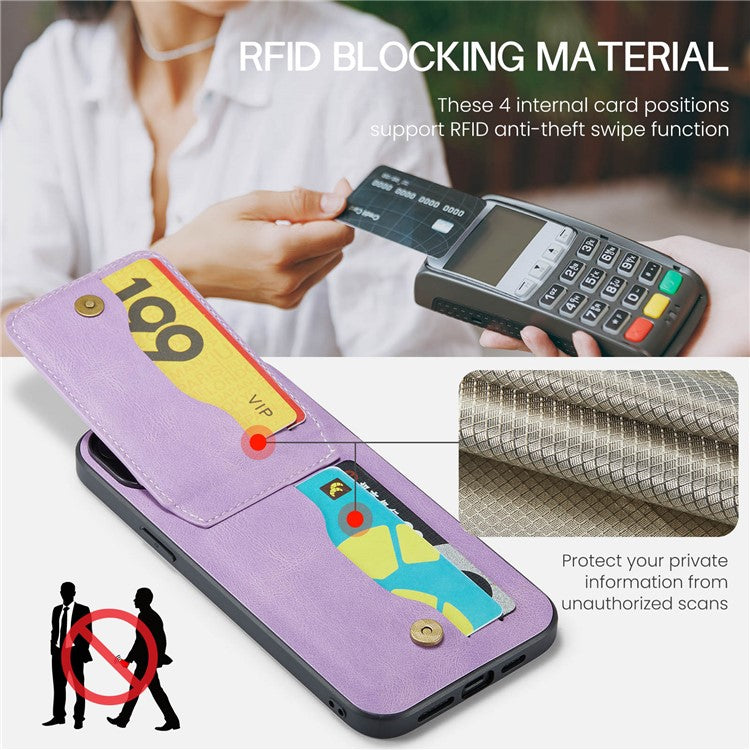 FIERRE SHANN For iPhone 14 Pro Phone Cover Crazy Horse Texture Kickstand PU Leather+TPU Case with Card Slot - Purple