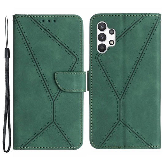 HT05 For Samsung Galaxy A13 4G Phone Leather Case Imprinted Line Wallet Stand Phone Cover - Green