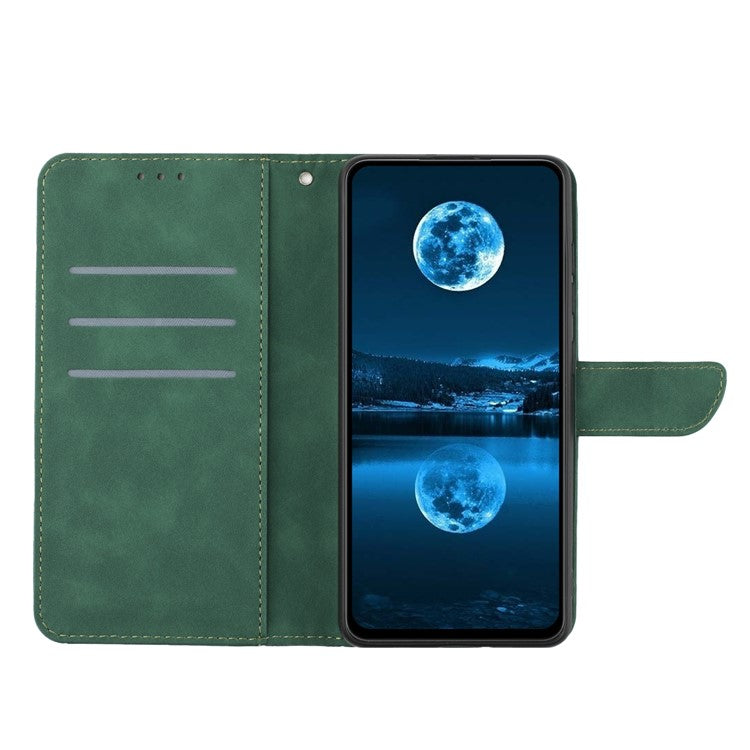 HT05 For Samsung Galaxy A13 4G Phone Leather Case Imprinted Line Wallet Stand Phone Cover - Green