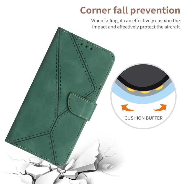 HT05 For Samsung Galaxy A13 4G Phone Leather Case Imprinted Line Wallet Stand Phone Cover - Green