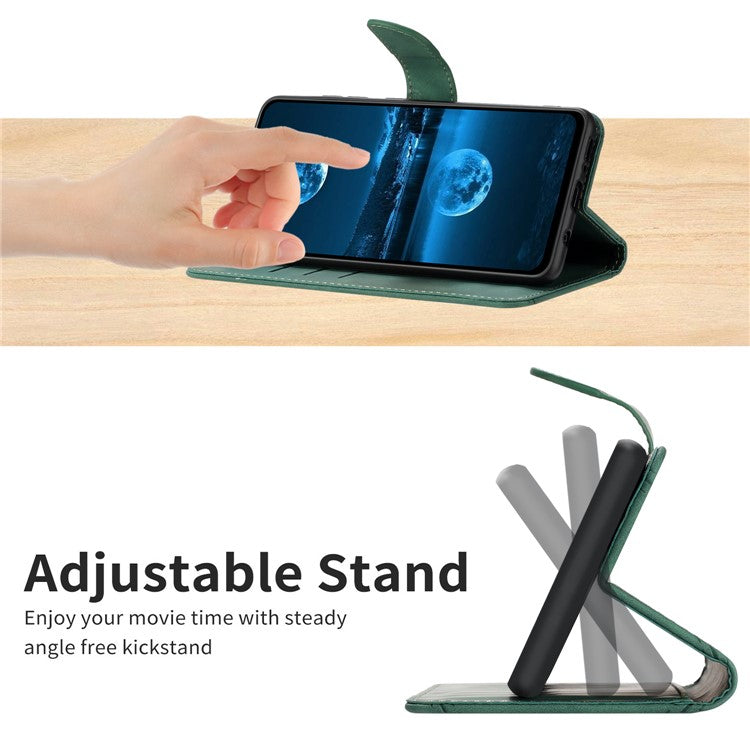 HT05 For Samsung Galaxy A13 4G Phone Leather Case Imprinted Line Wallet Stand Phone Cover - Green