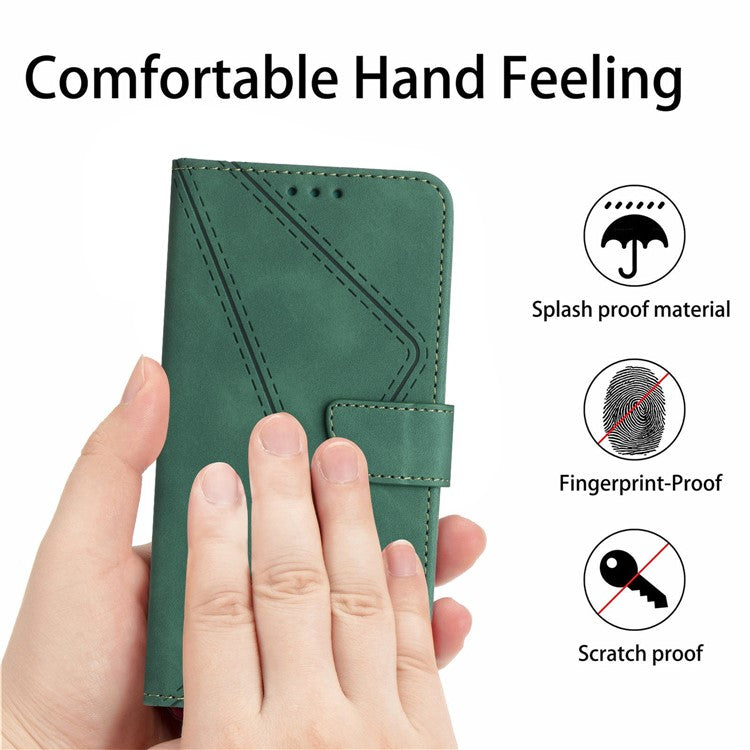 HT05 For Samsung Galaxy A13 4G Phone Leather Case Imprinted Line Wallet Stand Phone Cover - Green