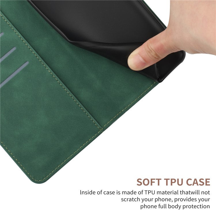HT05 For Samsung Galaxy A13 4G Phone Leather Case Imprinted Line Wallet Stand Phone Cover - Green