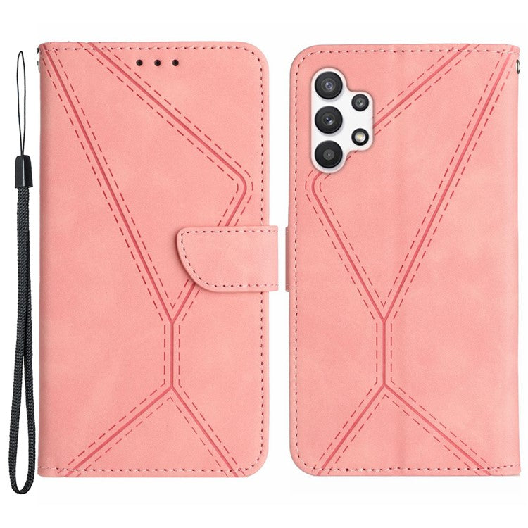 HT05 For Samsung Galaxy A13 4G Phone Leather Case Imprinted Line Wallet Stand Phone Cover - Pink