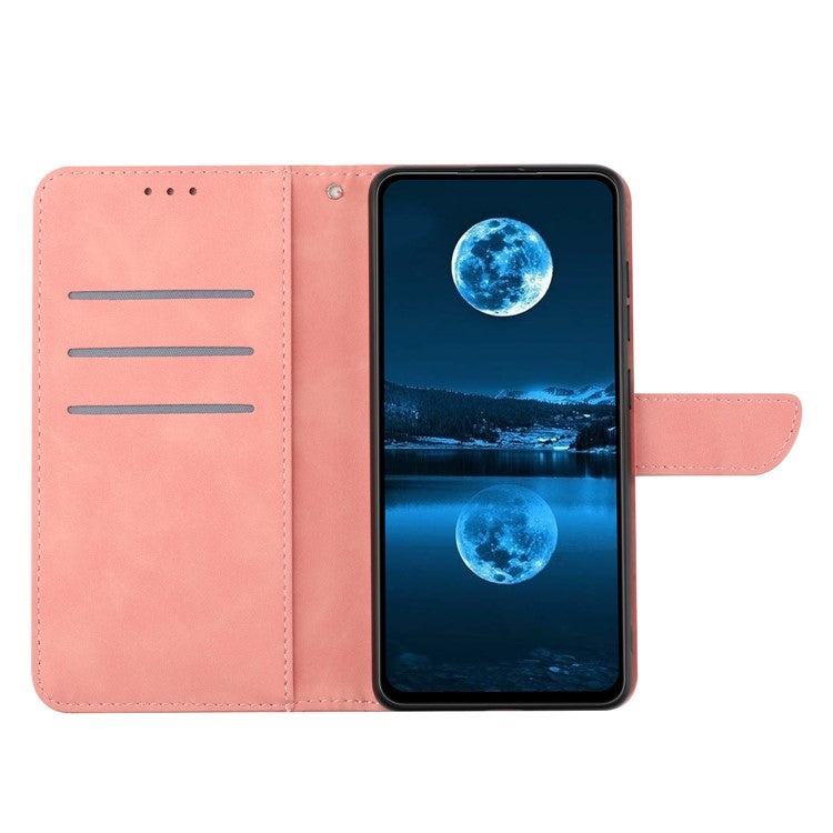 HT05 For Samsung Galaxy A13 4G Phone Leather Case Imprinted Line Wallet Stand Phone Cover - Pink