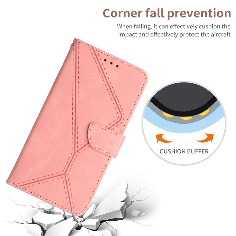 HT05 For Samsung Galaxy A13 4G Phone Leather Case Imprinted Line Wallet Stand Phone Cover - Pink