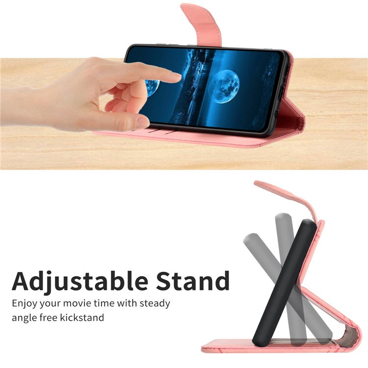 HT05 For Samsung Galaxy A13 4G Phone Leather Case Imprinted Line Wallet Stand Phone Cover - Pink