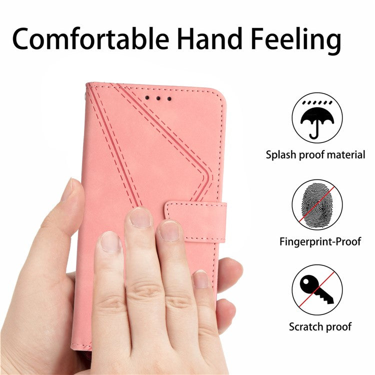 HT05 For Samsung Galaxy A13 4G Phone Leather Case Imprinted Line Wallet Stand Phone Cover - Pink