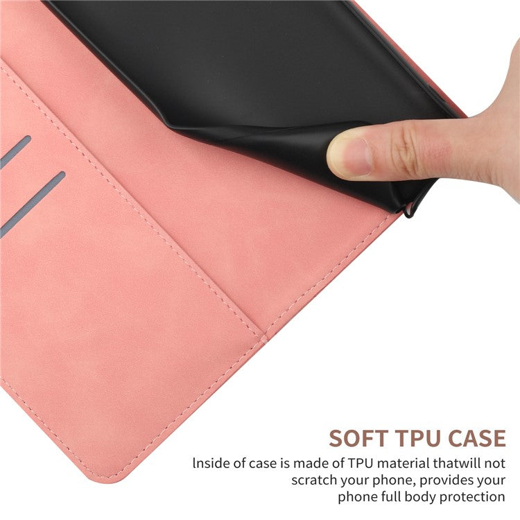 HT05 For Samsung Galaxy A13 4G Phone Leather Case Imprinted Line Wallet Stand Phone Cover - Pink