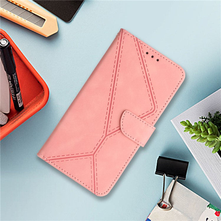 HT05 For Samsung Galaxy A13 4G Phone Leather Case Imprinted Line Wallet Stand Phone Cover - Pink