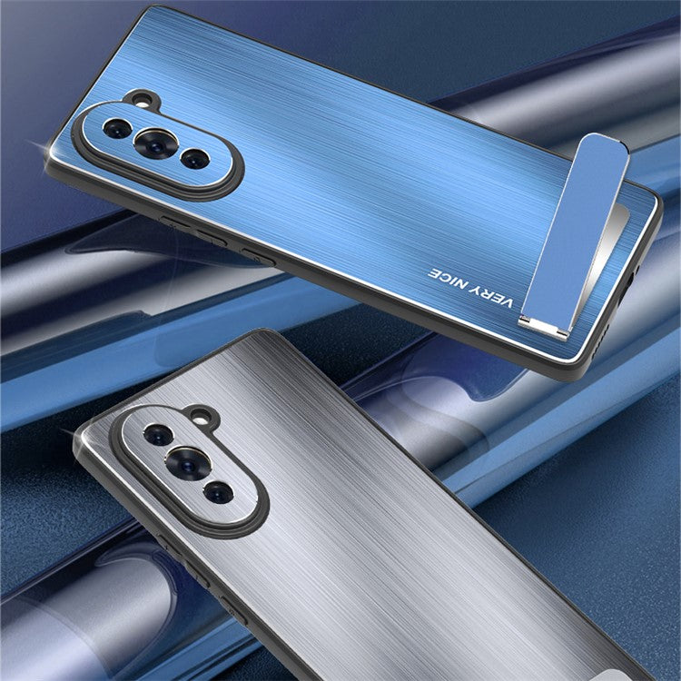 For Huawei nova 10 Pro 4G Kickstand Phone Case TPU Frame Aluminium Alloy Brushed Cover - Blue