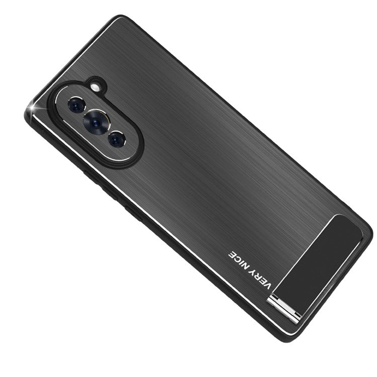 For Huawei nova 10 Pro 4G Kickstand Phone Case TPU Frame Aluminium Alloy Brushed Cover - Black
